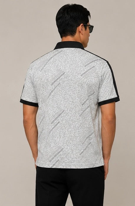 Textured Puff print Light Grey Contrast Polo