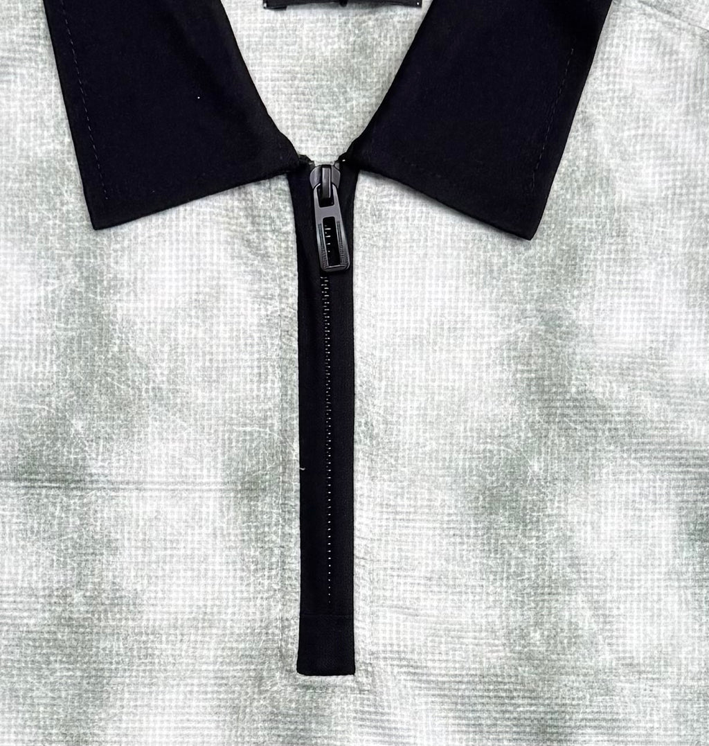 Contrast Textured AOP Zip Polo
