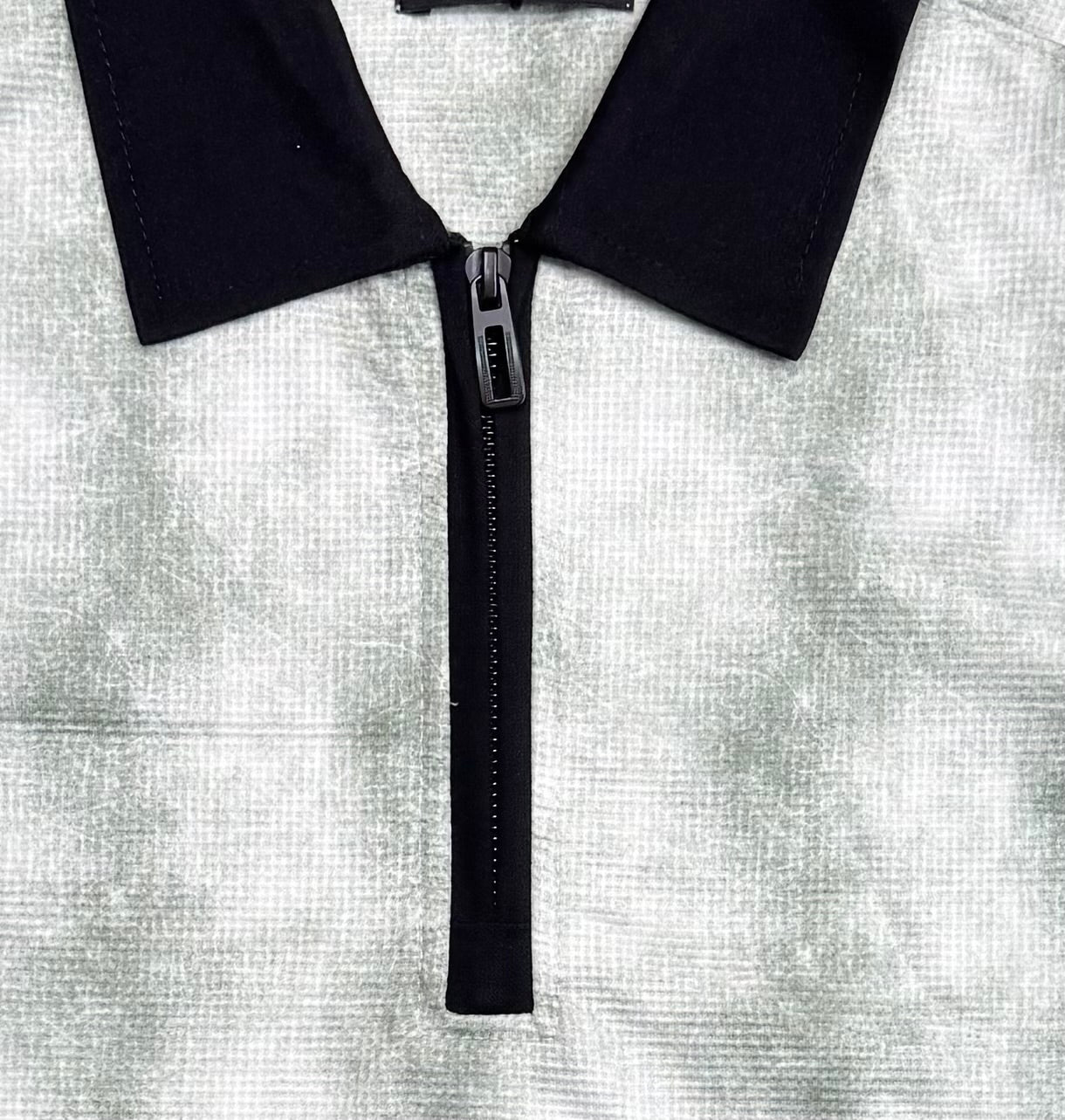 Contrast Textured AOP Zip Polo
