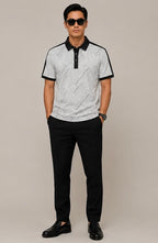 Textured Puff print Light Grey Contrast Polo