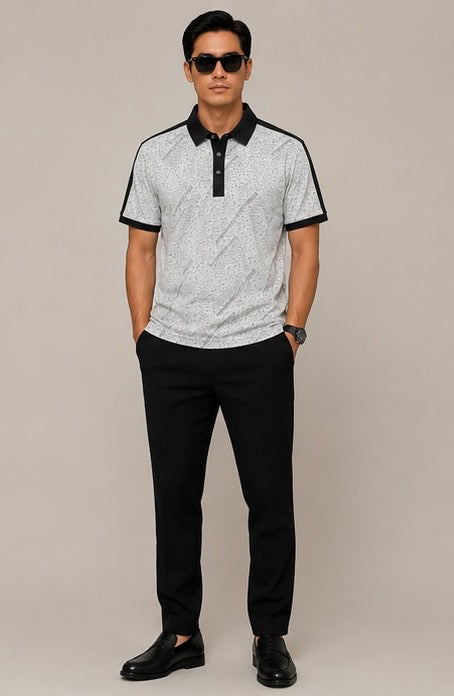 Textured Puff print Light Grey Contrast Polo