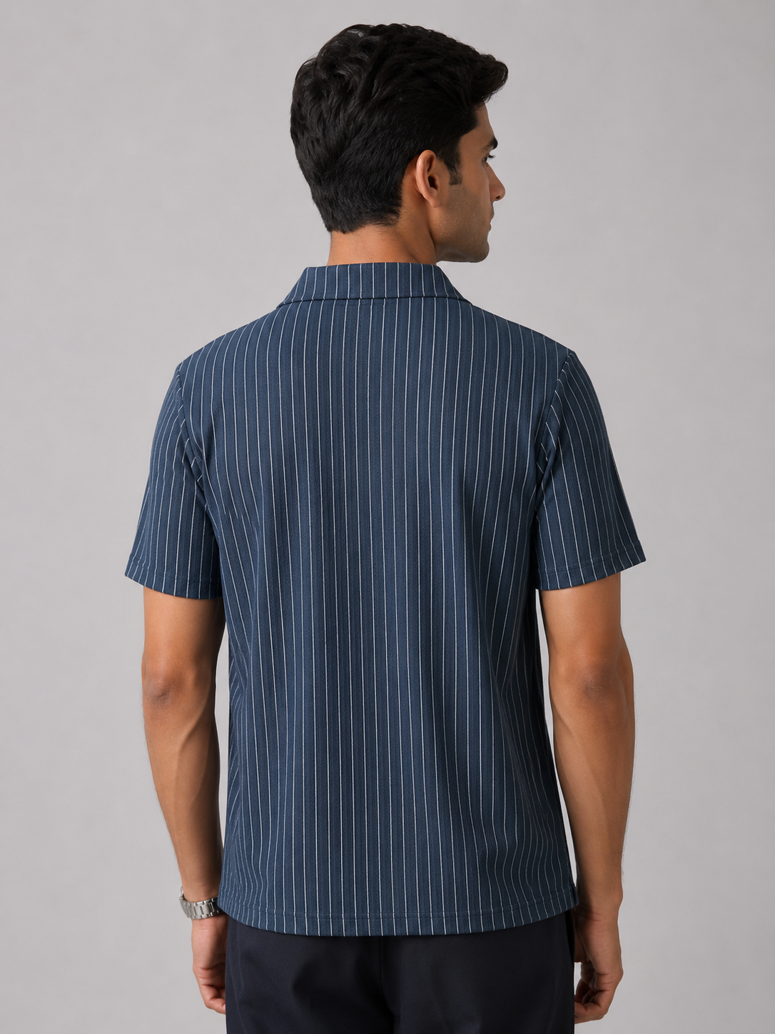 Seamless Pinstripe Zip-Neck Polo