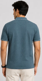 Stitchless Nylon Self Textured Teal Polo
