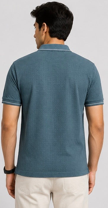 Stitchless Nylon Self Textured Teal Polo