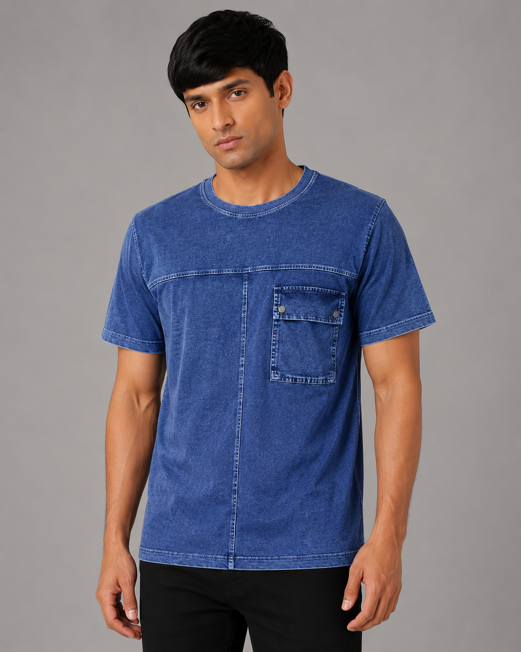 Acid Wash Denim Pocket T-Shirt