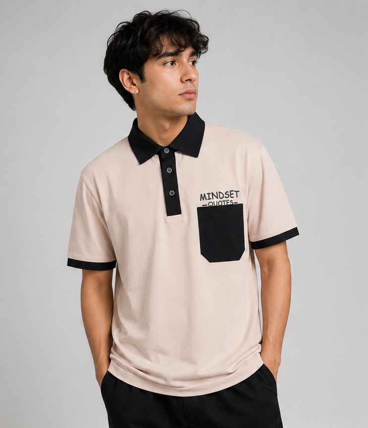 Contrast Pocket Peach Polo