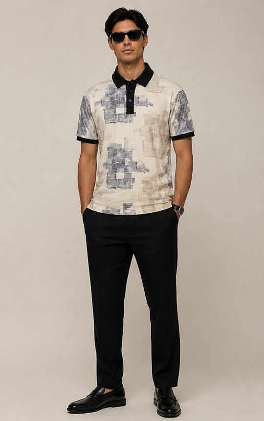 Contrast All Over Printed With Puff Texture Polo