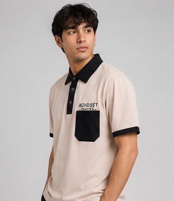Contrast Pocket Peach Polo
