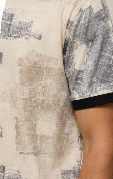 Contrast All Over Printed With Puff Texture Polo