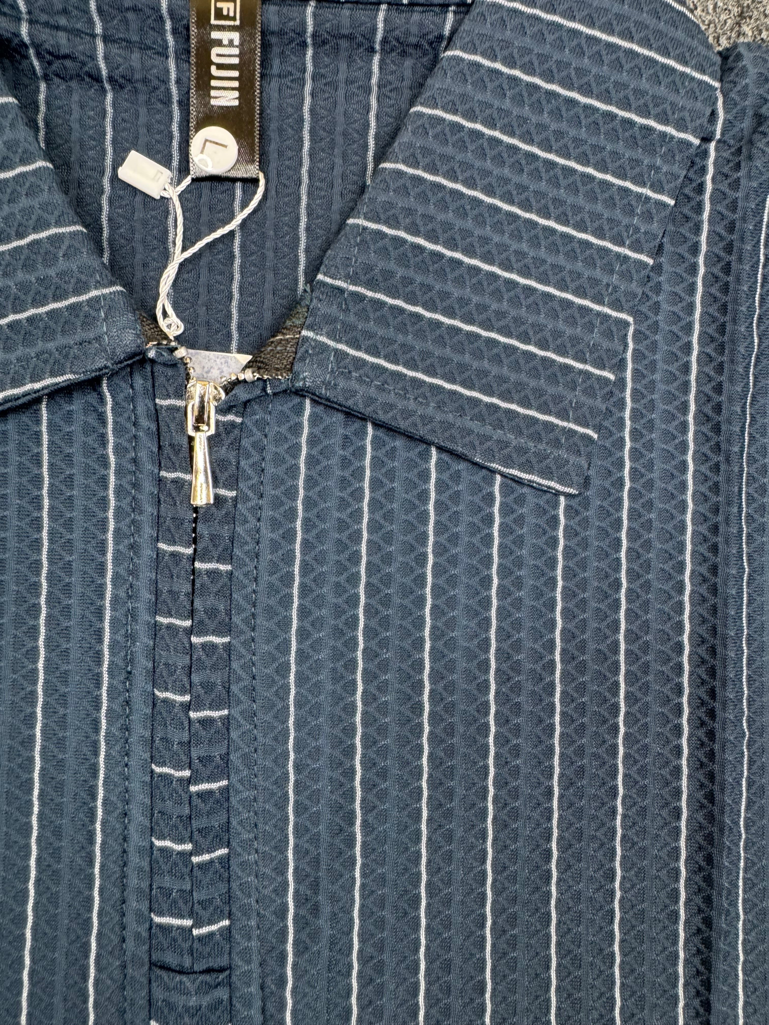Seamless Pinstripe Zip-Neck Polo