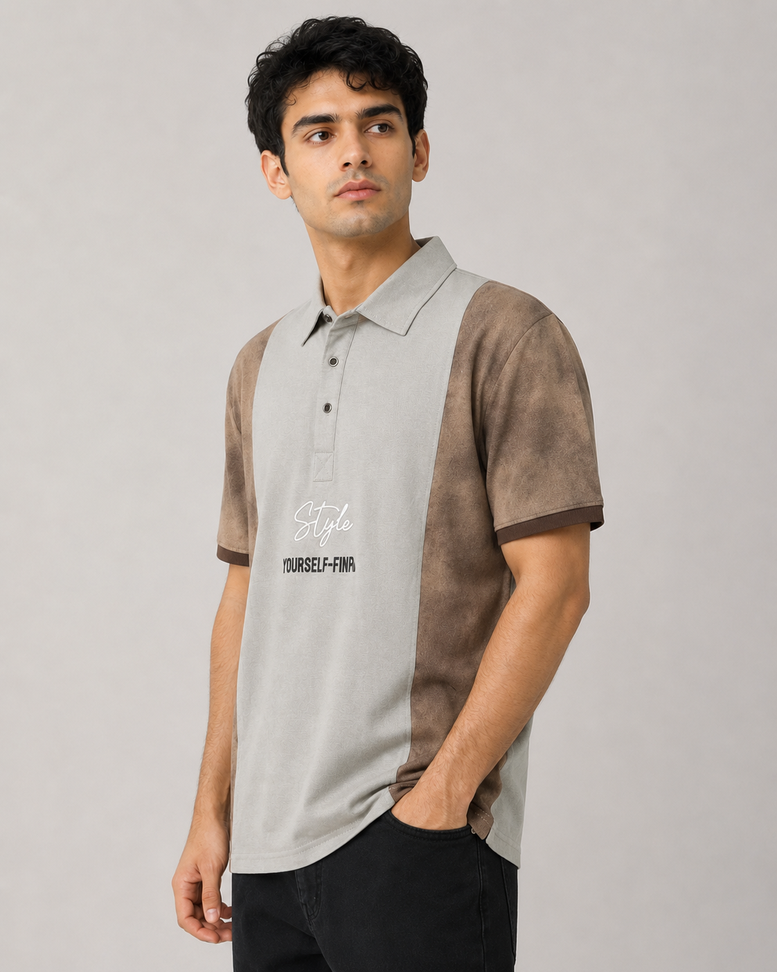 All-Over Print Colorblock Panel Polo
