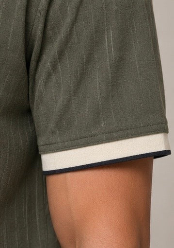 Olive Contrast Collar with Placket Textured Polo