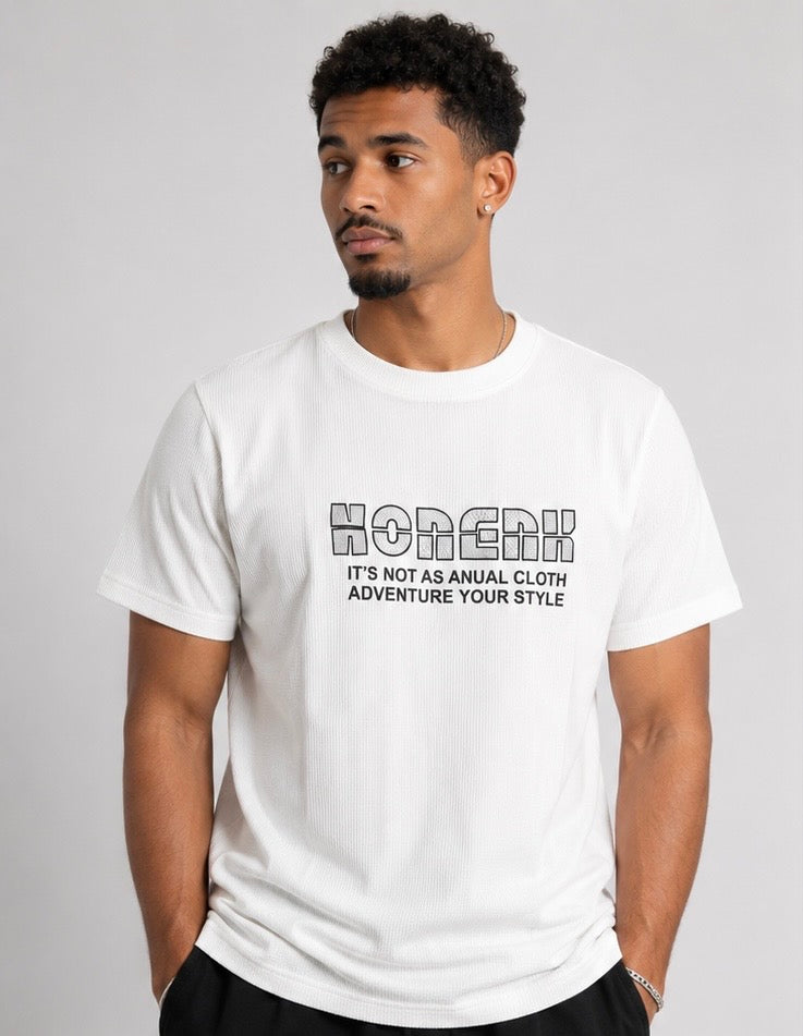 Striped Texture Graphic White Tee