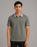 Contrast Tipped Zip-Neck Polo