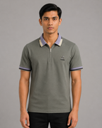 Contrast Tipped Zip-Neck Polo