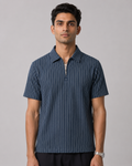 Seamless Pinstripe Zip-Neck Polo