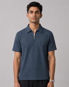 Seamless Pinstripe Zip-Neck Polo