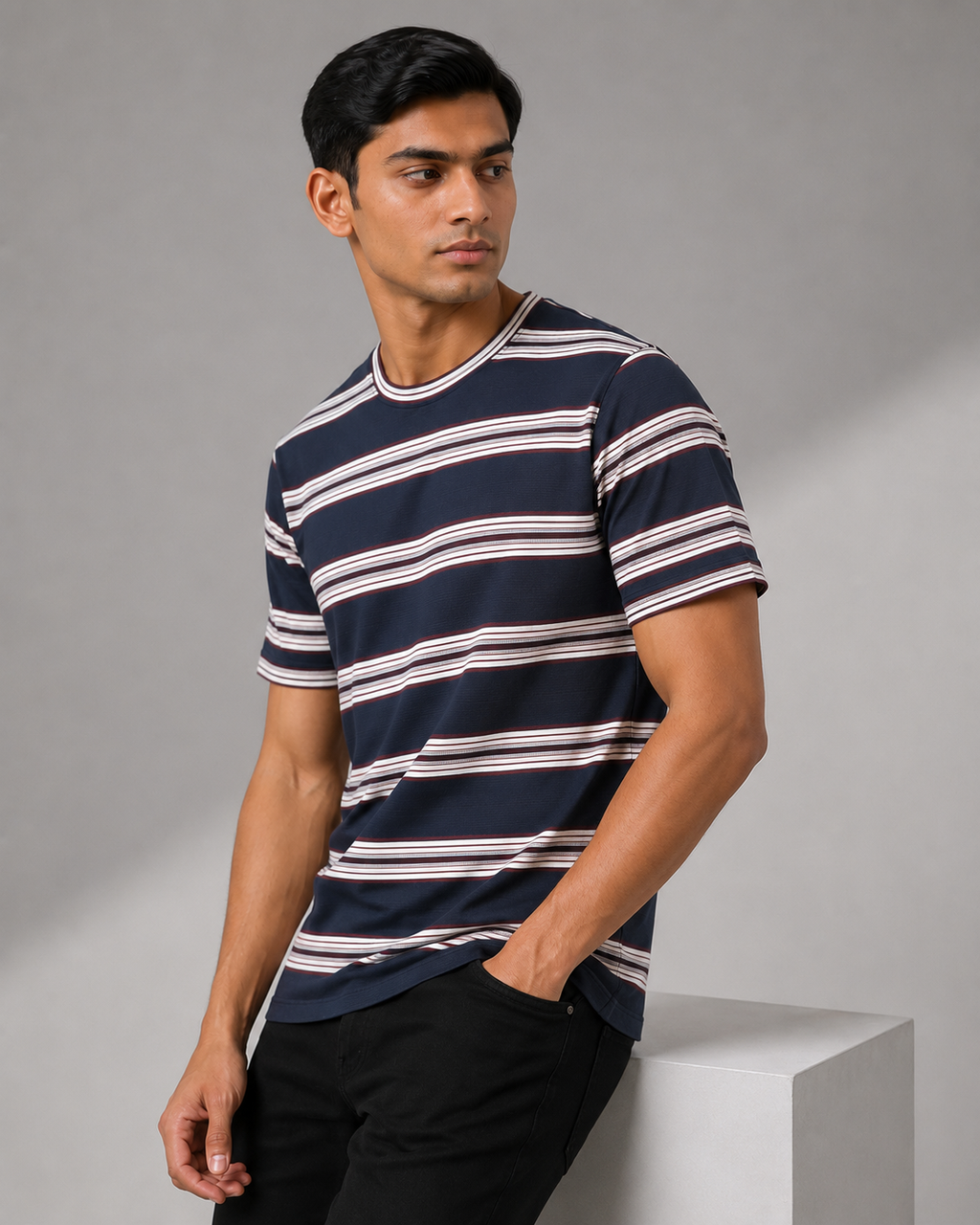 Multi-Stripe Crew Neck T-Shirt