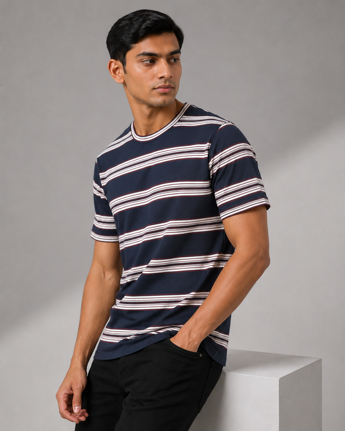 Multi-Stripe Crew Neck T-Shirt