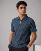 Seamless Pinstripe Zip-Neck Polo