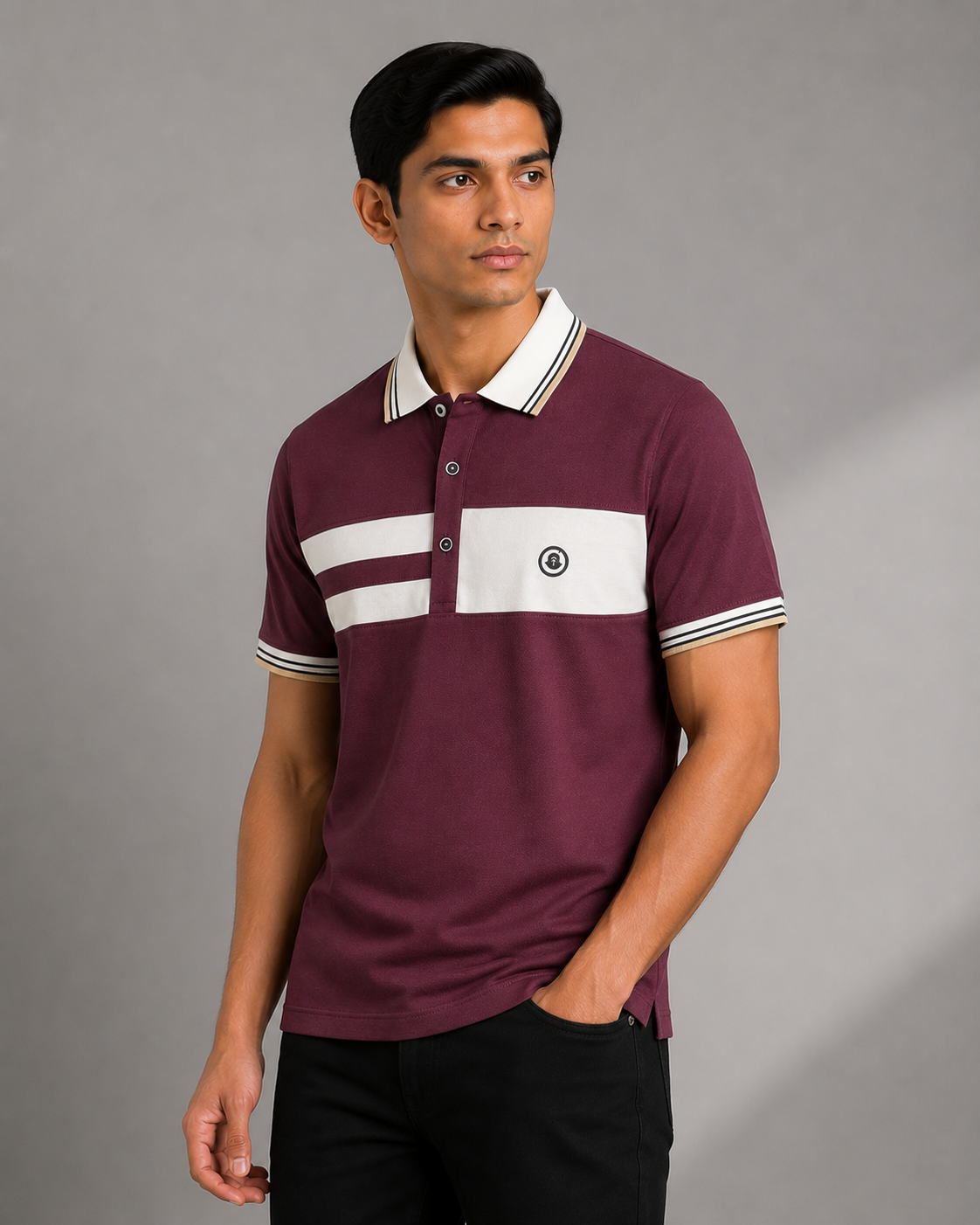 Colorblock Striped Chest Panel Polo