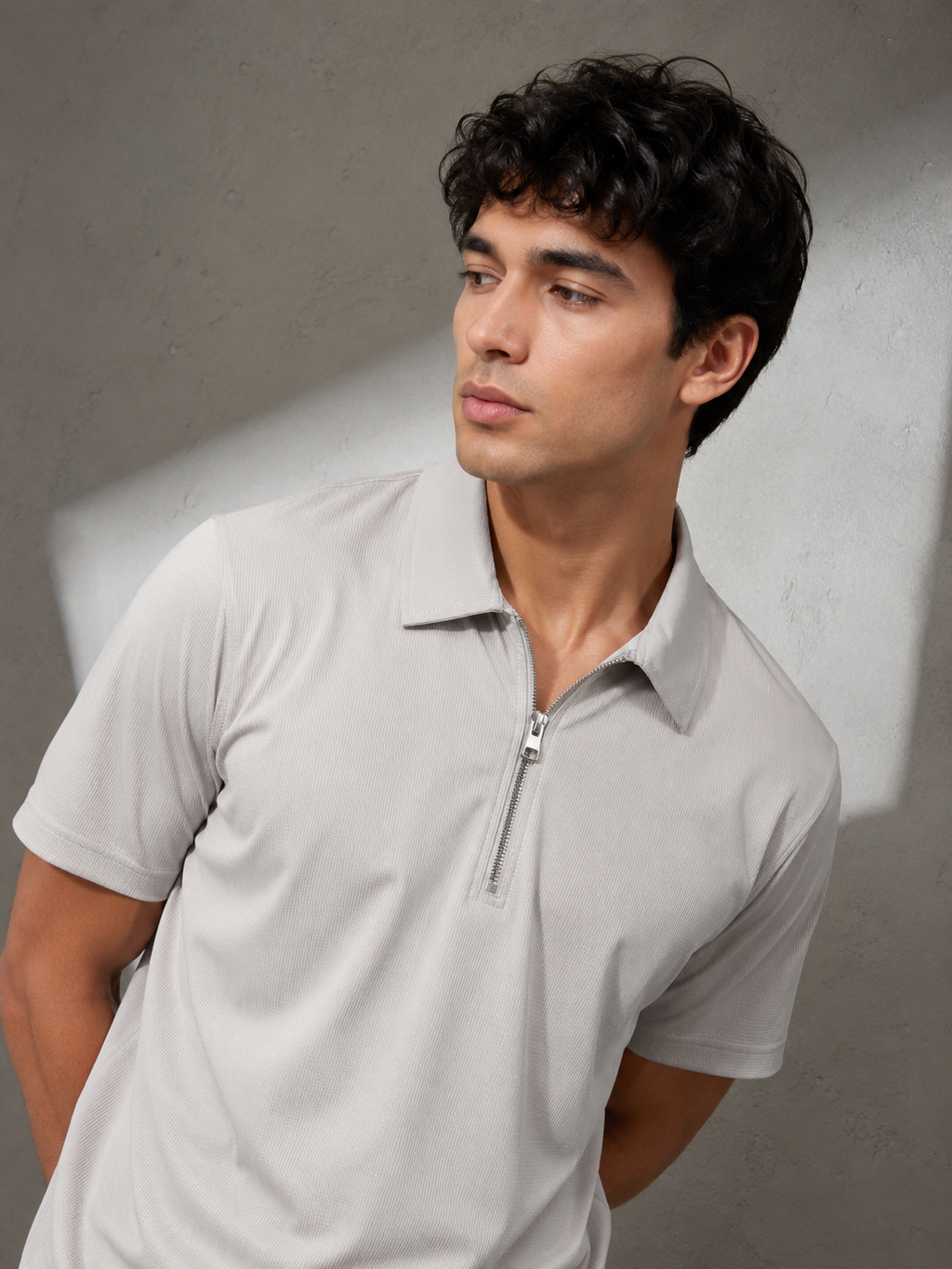 Stitchless Textured Zip-Neck Polo