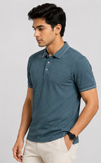 Stitchless Nylon Self Textured Teal Polo