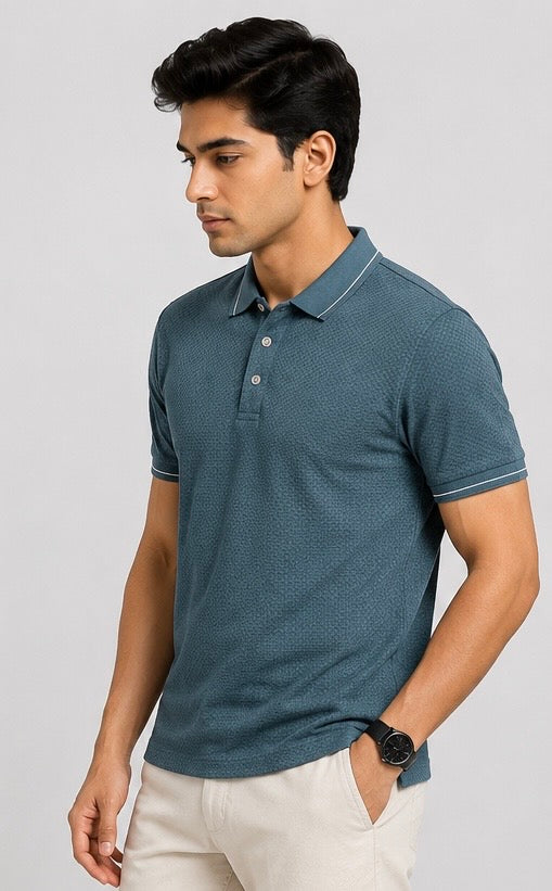 Stitchless Nylon Self Textured Teal Polo