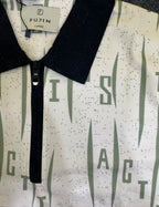 Contrast Textured AOP Zip-Polo