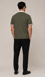 Olive Contrast Collar with Placket Textured Polo