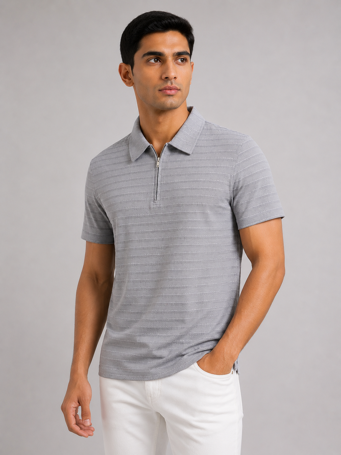 Stitchless Textured Zip-Neck Polo