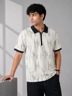 Contrast Textured AOP Zip-Polo