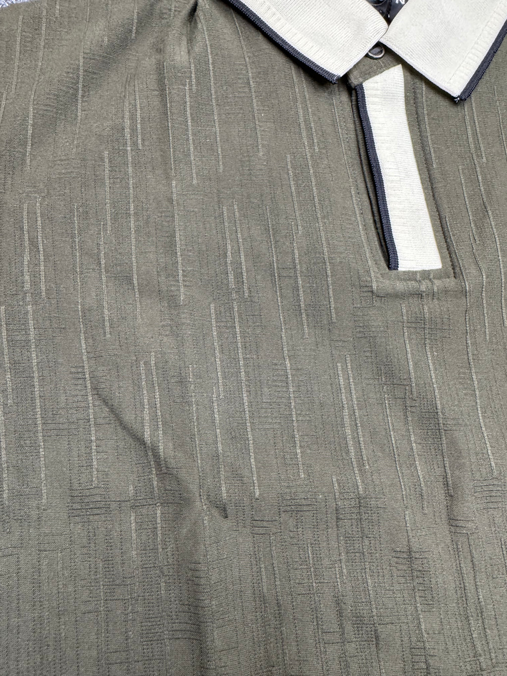 Olive Contrast Collar with Placket Textured Polo