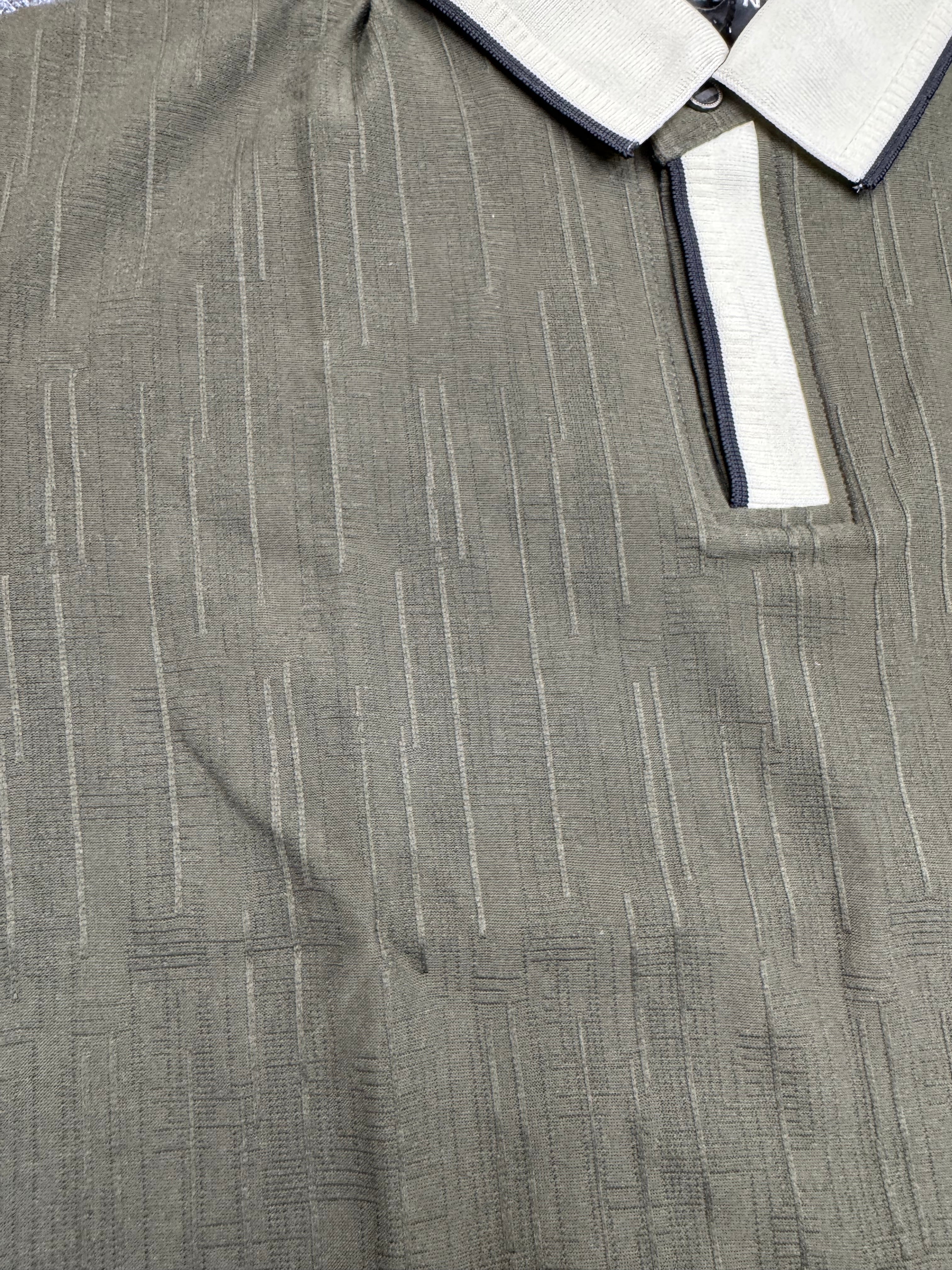 Olive Contrast Collar with Placket Textured Polo