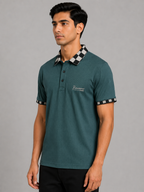 Checkerboard Collar Ribbed Polo