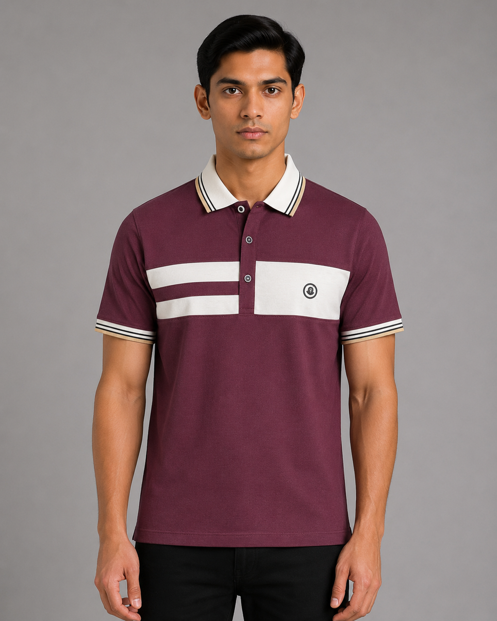 Colorblock Striped Chest Panel Polo