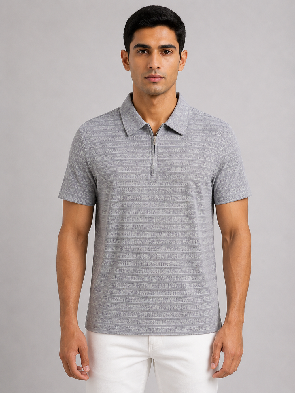 Stitchless Textured Zip-Neck Polo