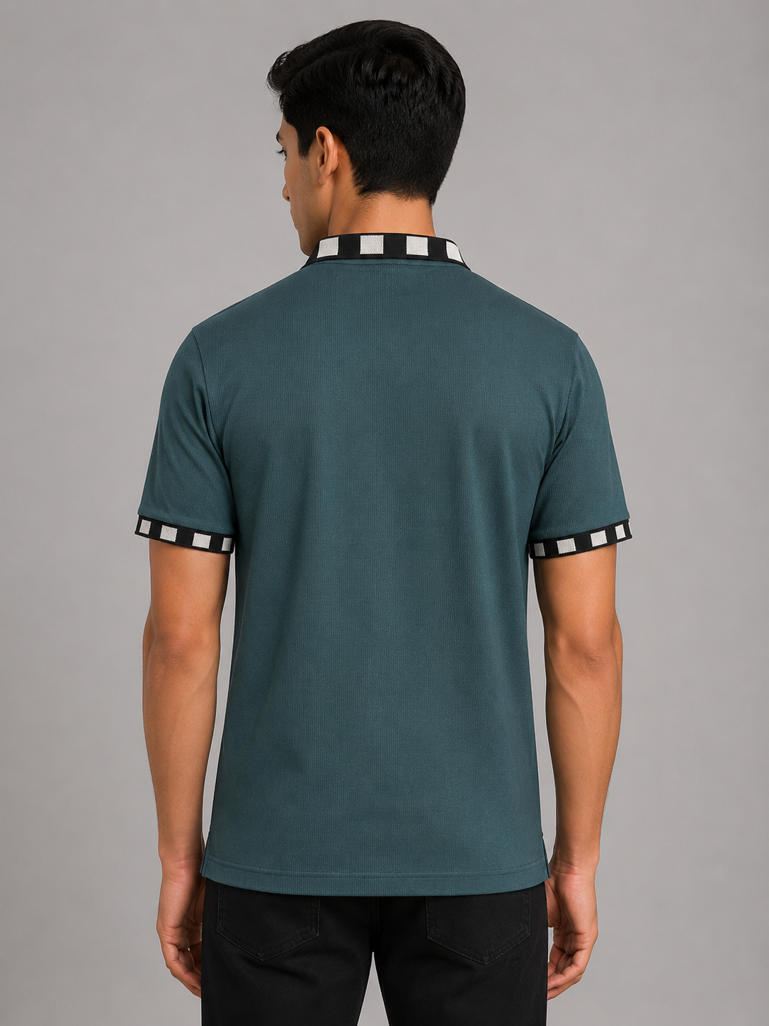 Checkerboard Collar Ribbed Polo