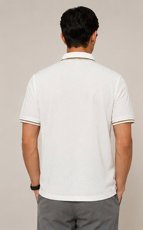 Seamless Nylon Luxe White Textured Polo