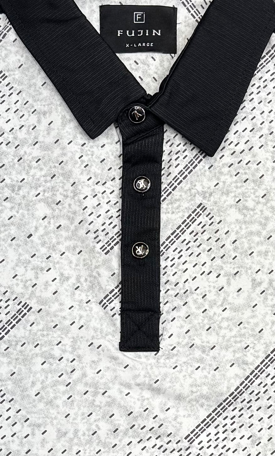 Textured Puff print Light Grey Contrast Polo