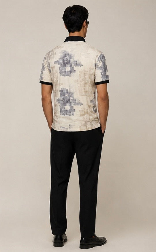 Contrast All Over Printed With Puff Texture Polo