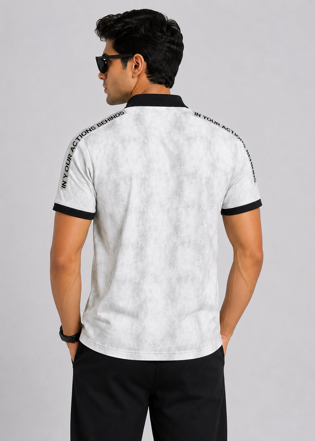 Contrast Textured AOP Zip Polo