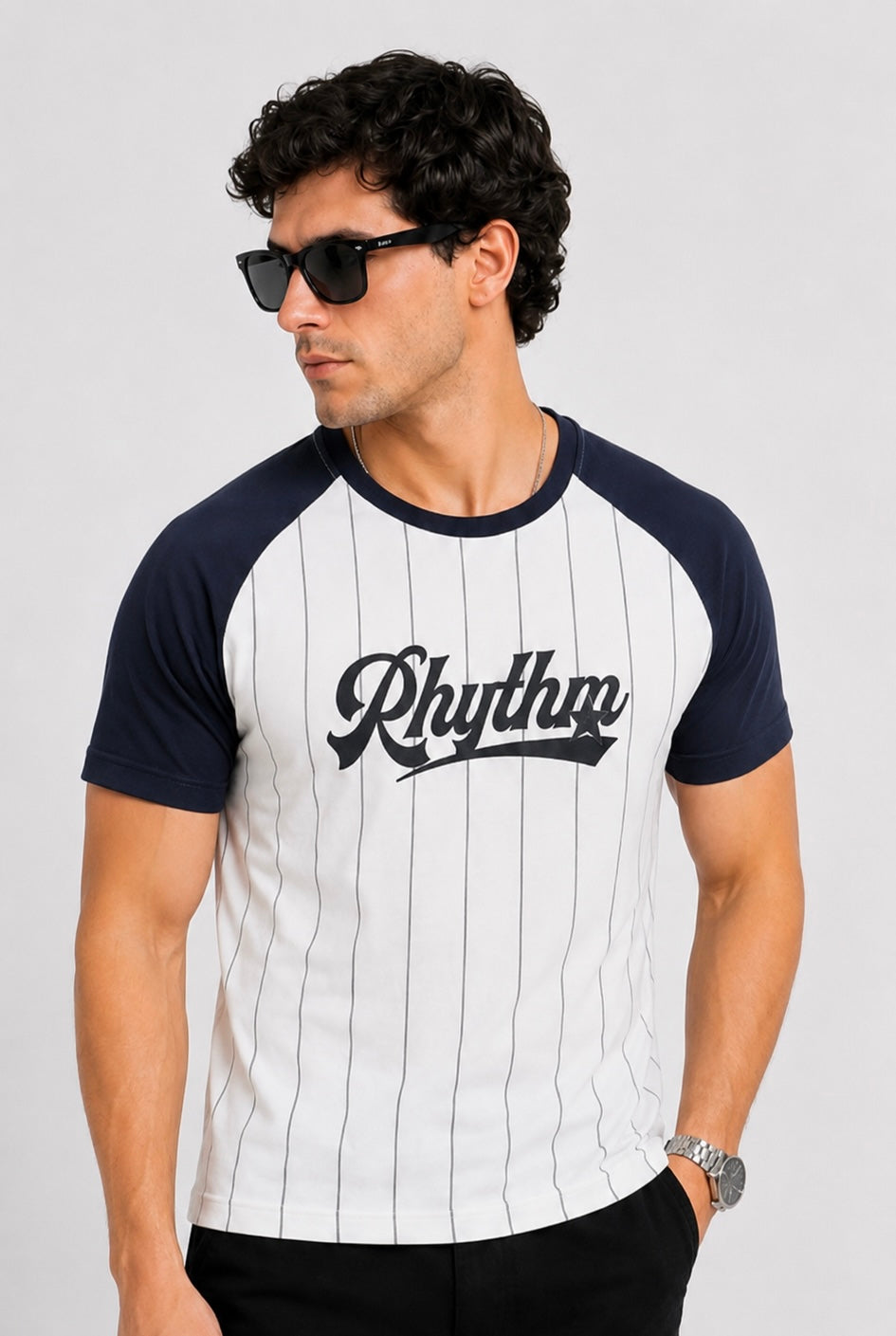 Pinstripe Raglan White Tee