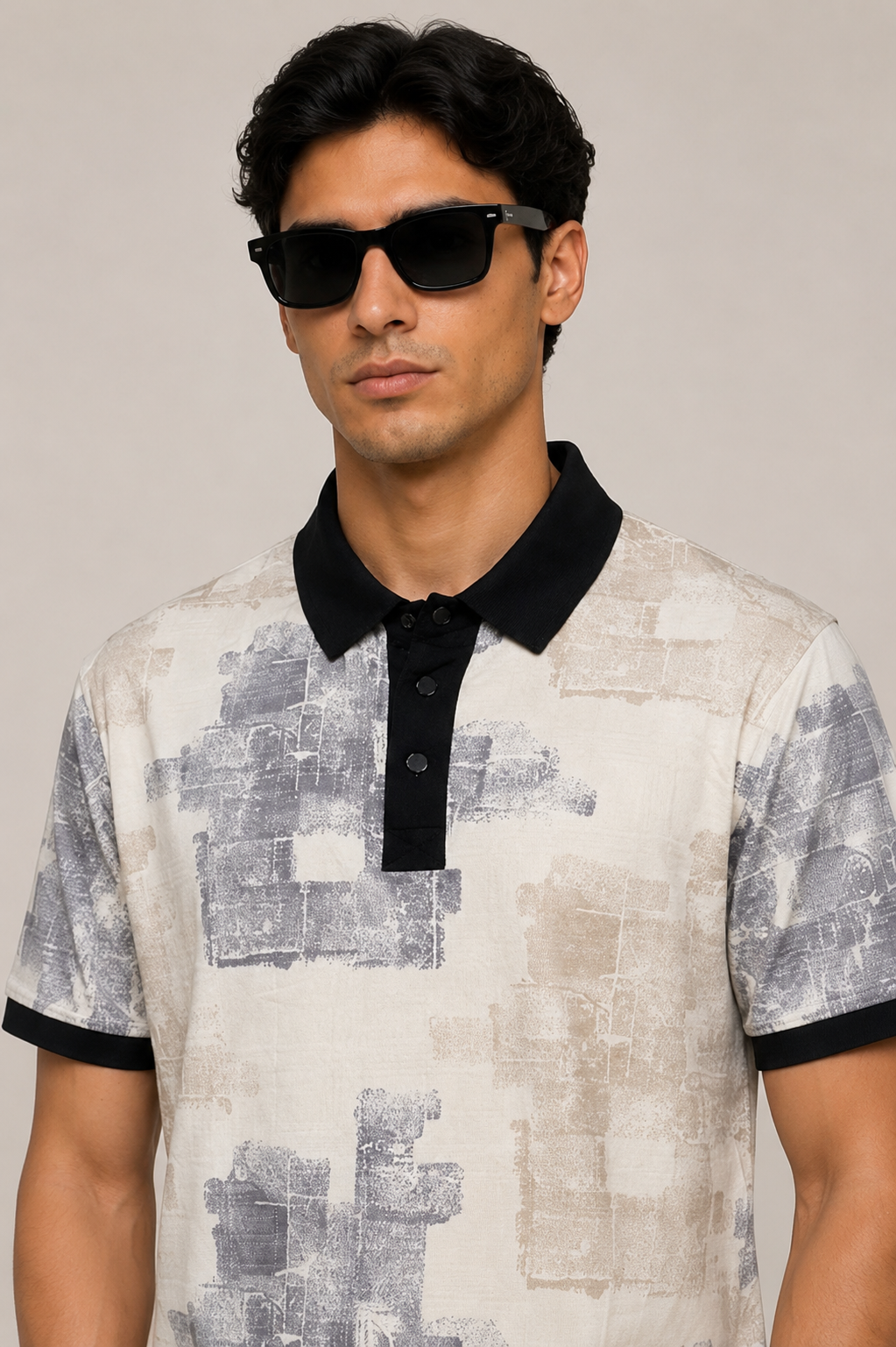 Contrast All Over Printed With Puff Texture Polo
