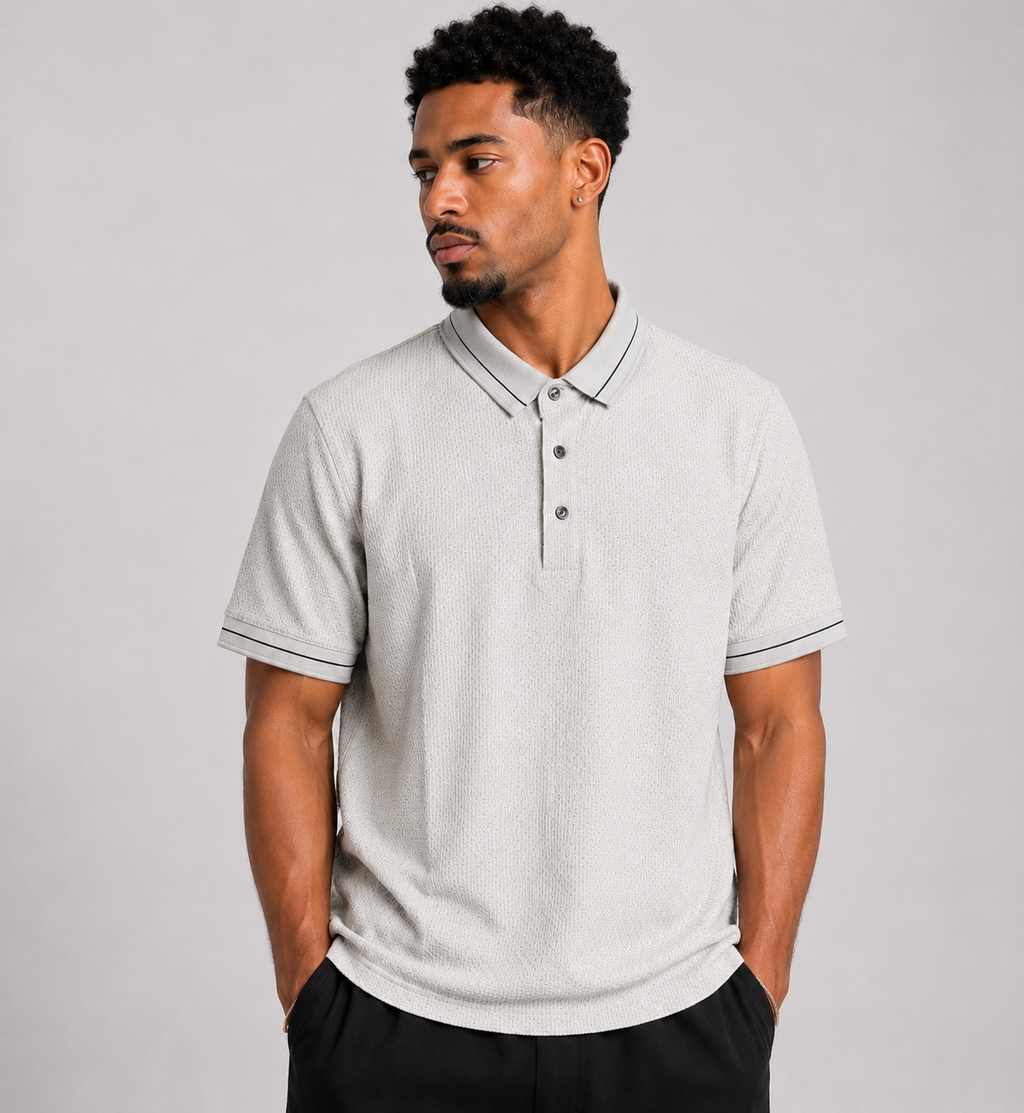 Stitchless Nylon Self Textured Grey Polo