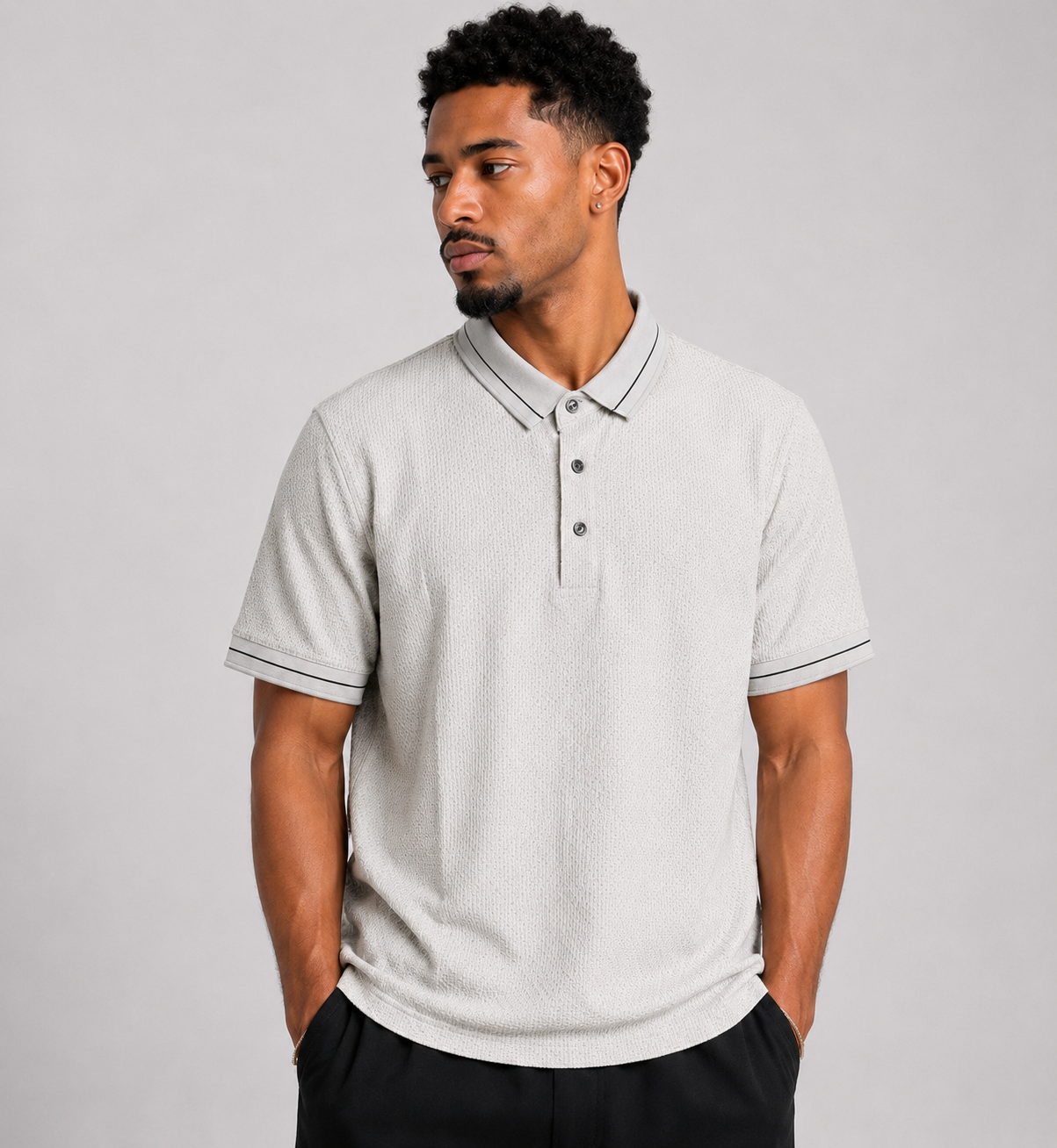 Stitchless Nylon Self Textured Grey Polo