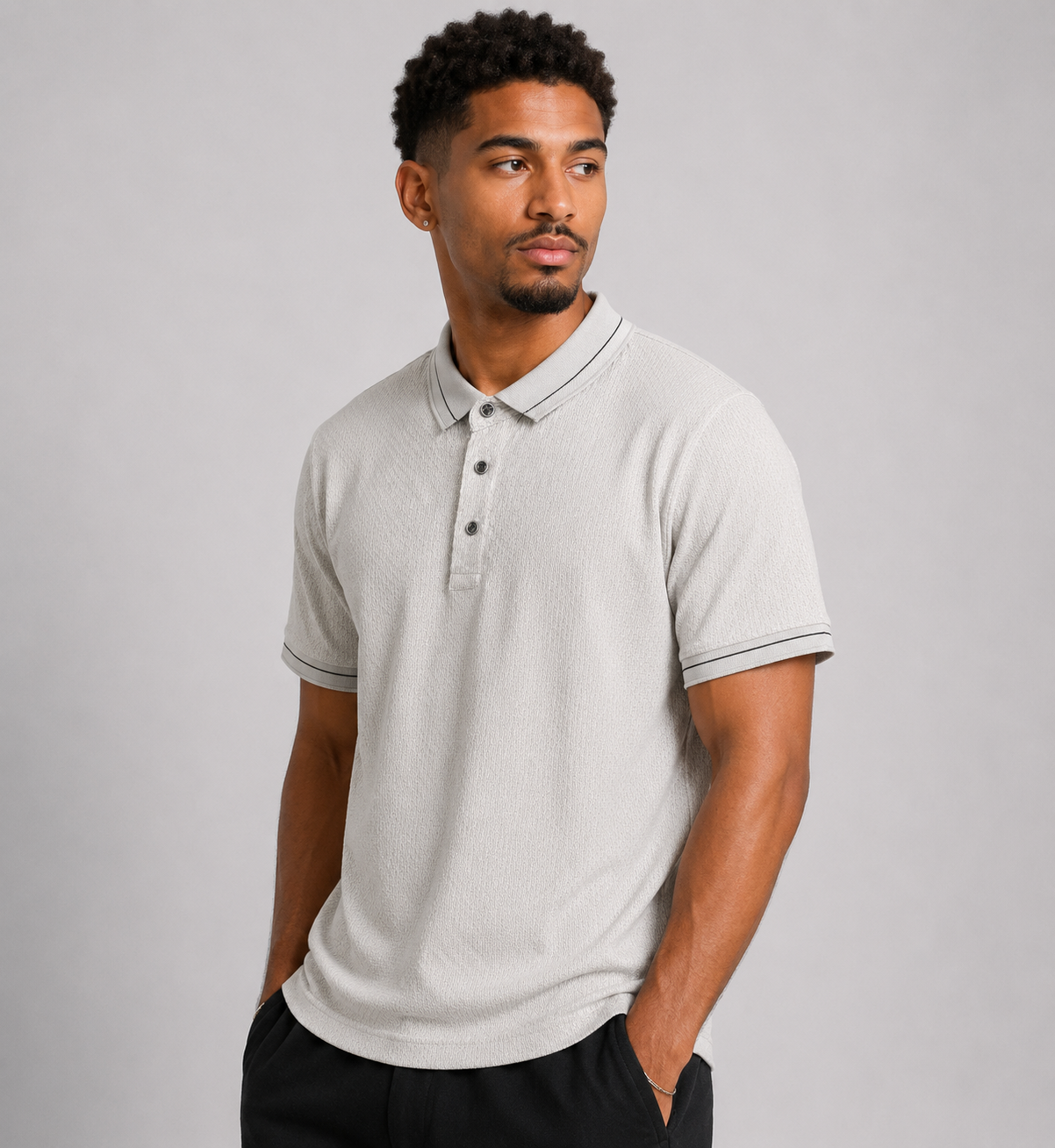 Stitchless Nylon Self Textured Grey Polo