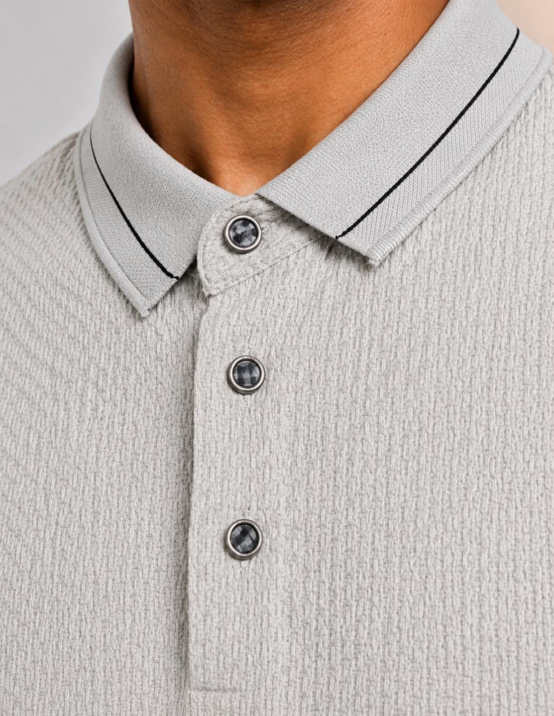 Stitchless Nylon Self Textured Grey Polo