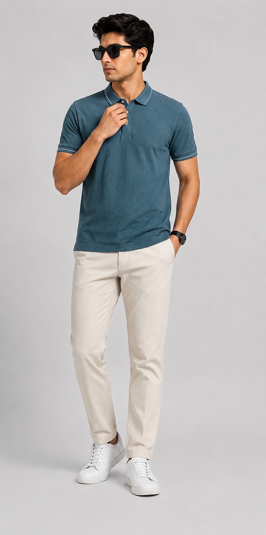 Stitchless Nylon Self Textured Teal Polo