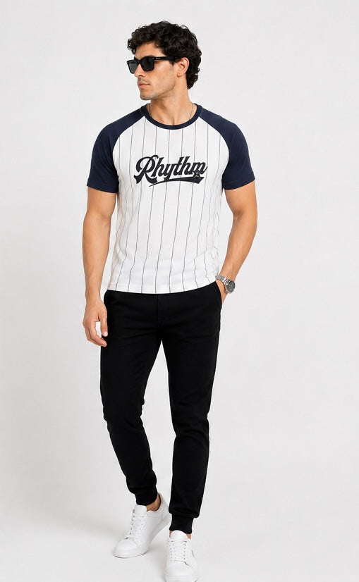 Pinstripe Raglan White Tee